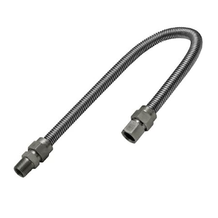 Flextron Gas Line Hose 3/8'' O.D.x24'' Length 3/8" FIPx1/2" MIP Fittings, Stainless Steel Flexible Connector FTGC-SS14-24J